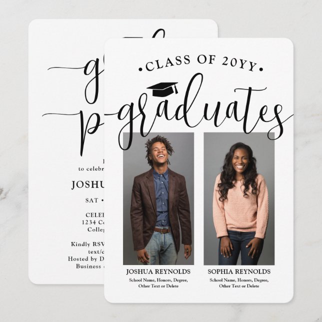 Invitation Double Graduation Party 2 Graduates' Photos Joint (Devant / Derrière)