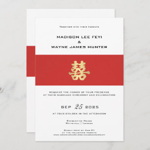 Invitation Double Happiness Belly Band   Mariage chinois