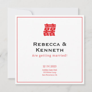 Invitation Double happiness Chinese American save the date