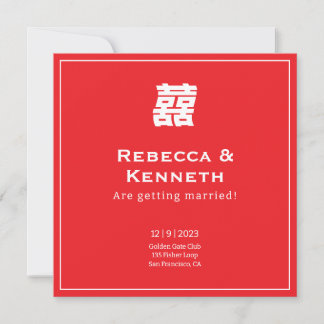 Invitation Double happiness Chinese American save the date In