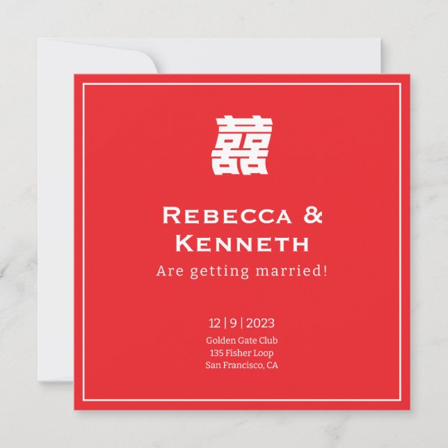Invitation Double happiness Chinese American save the date In (Devant)