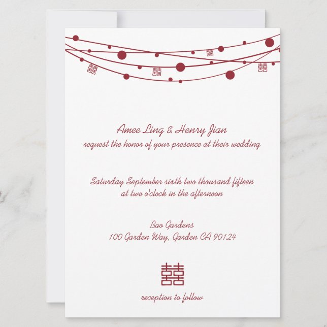 Invitation Double Happiness Lanterns Un mariage chinois invit (Devant)