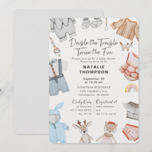 Invitation Double le Baby shower de fille garçon jumeaux diff