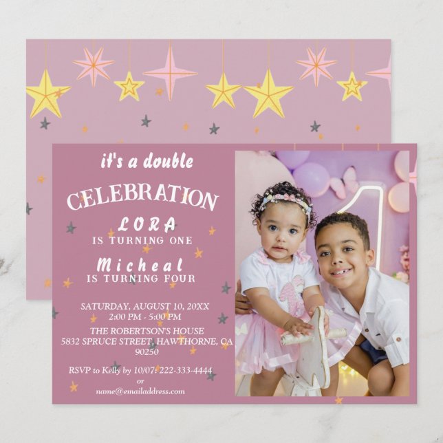 Invitation Double le plaisir ! Anniversaire conjoint Bash (Devant / Derrière)