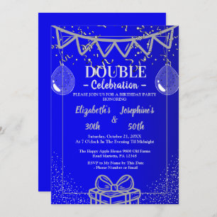Invitation Double mixte adulte fête d'anniversaire   Argent b