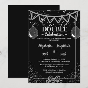 Invitation Double mixte adulte fête d'anniversaire Argent n