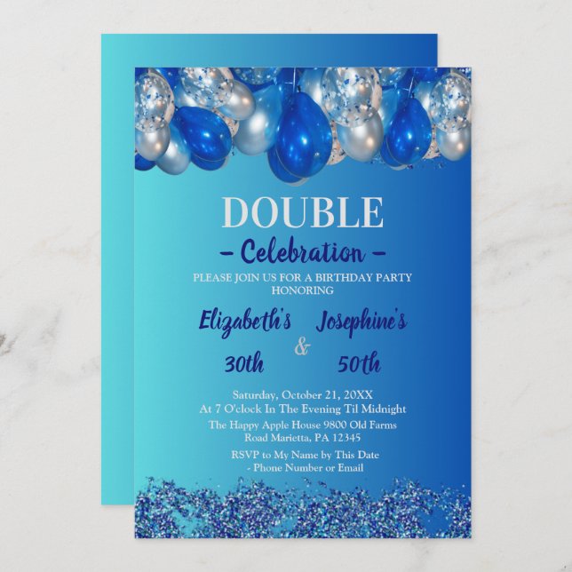 Invitation Double mixte adulte fête d'anniversaire | Ballons  (Devant / Derrière)