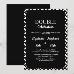 Invitation Double mixte adulte fête d'anniversaire noir blanc