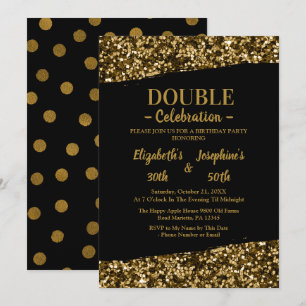 Invitation Double mixte adulte fête d'anniversaire Or noir