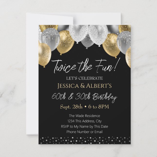 Invitation double or et ballons d'argent (Devant)