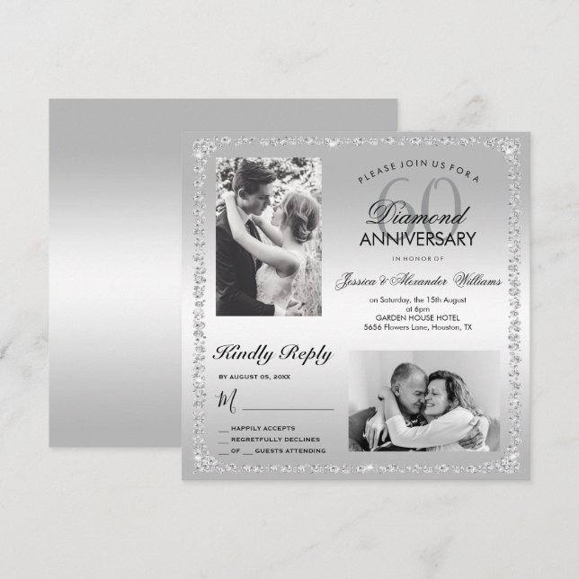 Invitation Double photo du 60e anniversaire du Mariage Diamon (Devant / Derrière)