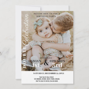 Invitation Double photo minimaliste fête Anniversaire