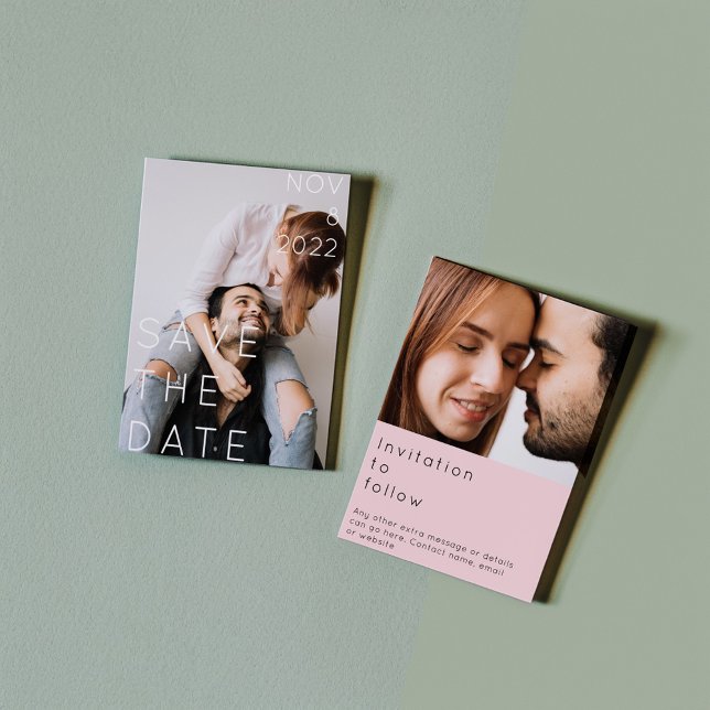 Invitation Double photo moderne en gras texte fin enregistrer (Créateur téléchargé)