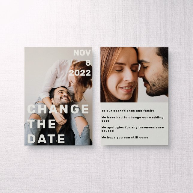 Invitation Double photo moderne grand et audacieux changer la (Double photo modern big and bold change the date invitation.)