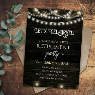 Invitation Double Retraite Party Lumières rustiques en bois