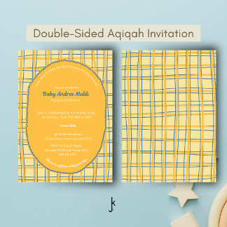 Invitation Double-Sided Light Yellow Bright Plaid Hand-Drawn