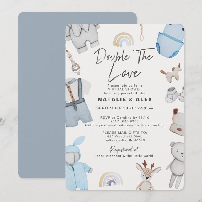 Invitation Double Trouble Vêtements Twin Boy Virtual Douche I (Devant / Derrière)