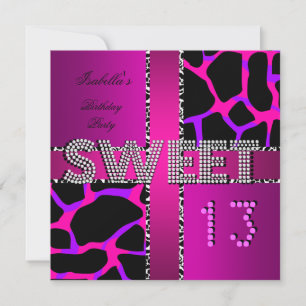 Invitation Douce 13 13e Anniversaire Zèbre Vache Rose Violet