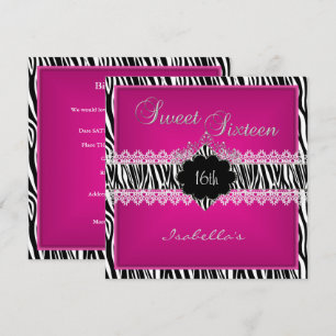 Invitation Douce 16 16ème Zèbre Dentelle Rose Sweet Seize Ans