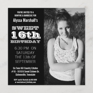 Invitation Douce 16 Anniversaire Mood Black and White