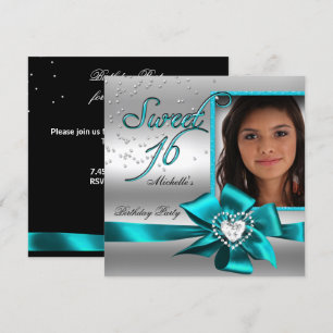 Invitation Douce 16 Douze ans Bleu Argent Photo