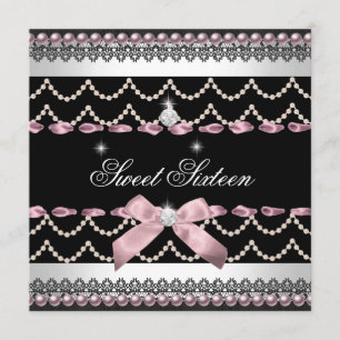 Invitation Douce 16 Douze ans Seize ans Blanc Rose Noir