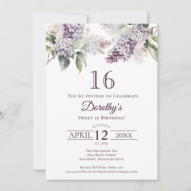 Invitation Douce 16 Fleur Lilac au printemps violet (Devant)
