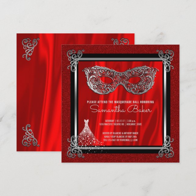 Invitation Douce 16 Masquerade| Anniversaire de l'Sweet sixte (Devant / Derrière)