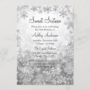 Invitation Douce 16 Merveilleux Hiver Flocons d'Argent