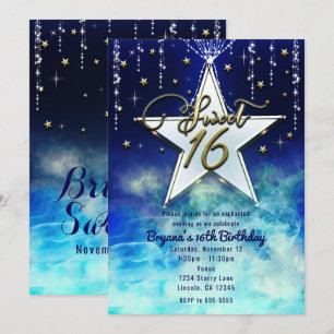 Invitation Douce 16 Nuages Célestes & Étoiles Dorées Fête