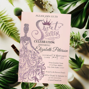 Invitation Douce 16 Paillettes Bokeh Ombré, Robe à paillettes