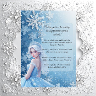 Invitation Douce 16 Photo Personnalisée Bleu Glacé Argent Hiv