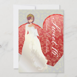 Invitation Douce 16/ princesse + damas cardiaque