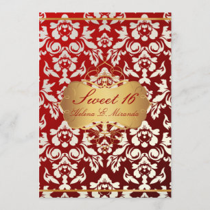 Invitation Douce 16/ princesse/damask perle