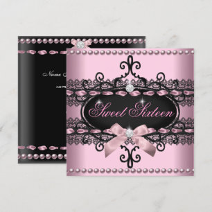 Invitation Douce 16 Seize Ans Rose Noir Dentelle Perle
