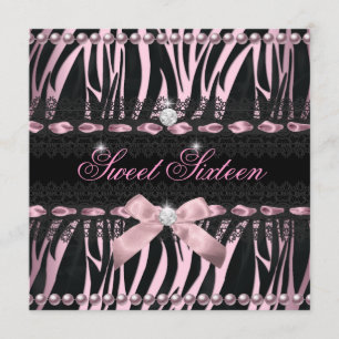 Invitation Douce 16 Seize Ans Rose Noir Zèbre Dentelle
