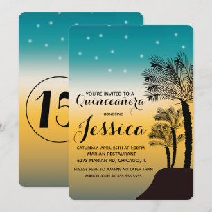 Invitation Douce 16   Teal Ombre Coucher de soleil Plage Trop