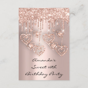 Invitation Douce 16e anniversaire Rose de fête Drips Coeurs É