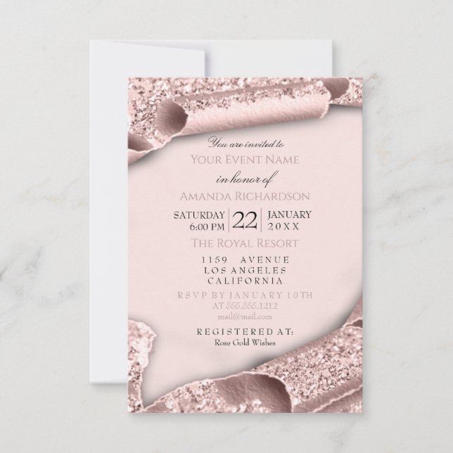 Invitation Douce 16e anniversaire Rose de la marée (Devant)