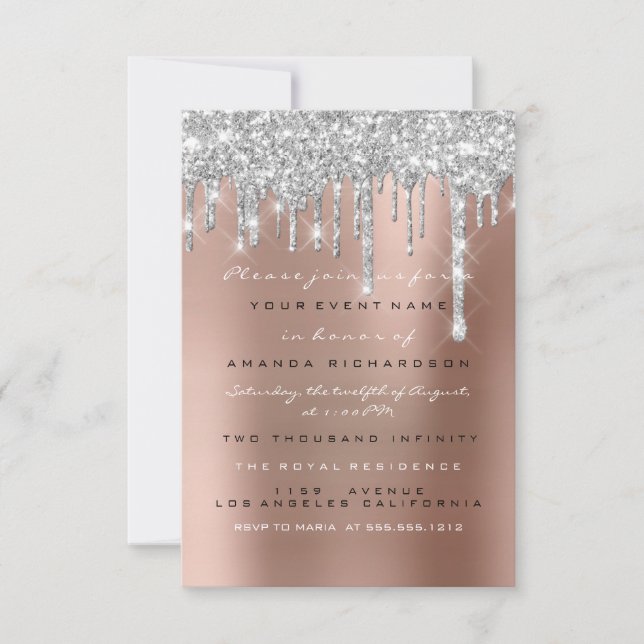 Invitation Douce 16e Parties scintillant  Mariage argent nupt (Devant)