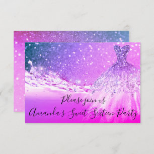 Invitation Douce 16e Parties scintillant rose Fuchsia robe d'