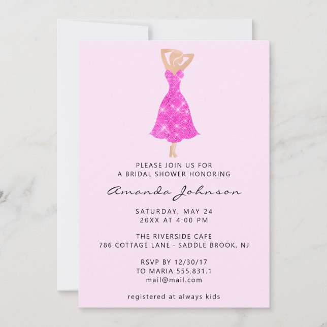 Invitation Douce 16ème Fête des mariées Robe rose étincelle (Devant)