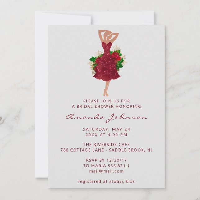 Invitation Douce 16ème Fête des mariées Robe Rouge Floral (Devant)