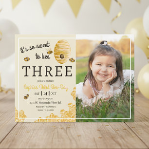 Invitation Douce Abeille Trois Nid d'Abeille 3e Anniversaire 
