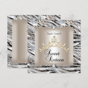Invitation Douce Anniversaire 16 Zèbre Argent Noir Or