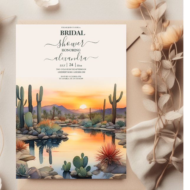 Invitation Douce Aquarelle Cactus Fête de Mariage Paysage du  (Créateur téléchargé)
