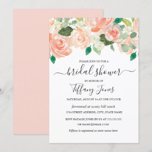 Invitation Douce aquarelle florale mariage moderne pêche