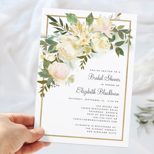 Invitation Douce aquarelle florale rustique pour une douche d (Elegant Watercolor Floral Rustic Bridal Shower Invitation)