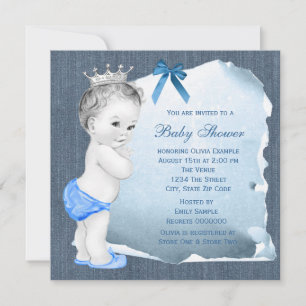 Invitation Douce Baby Boy Blue Baby Shower en Jean