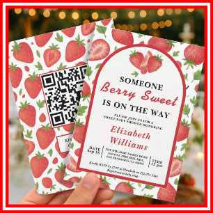 Invitation Douce Baby Shower aux Fraises QR RSVP